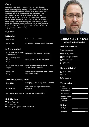 Çevre Mühendisi CV Örnekleri cv indir